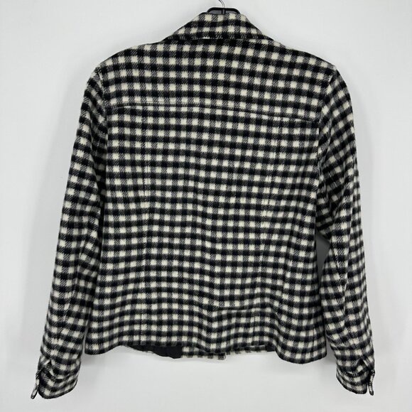 Talbots Buffalo Plaid Wool Jacket 4P‎ Gingham Check Button Down Black White - Picture 2 of 7